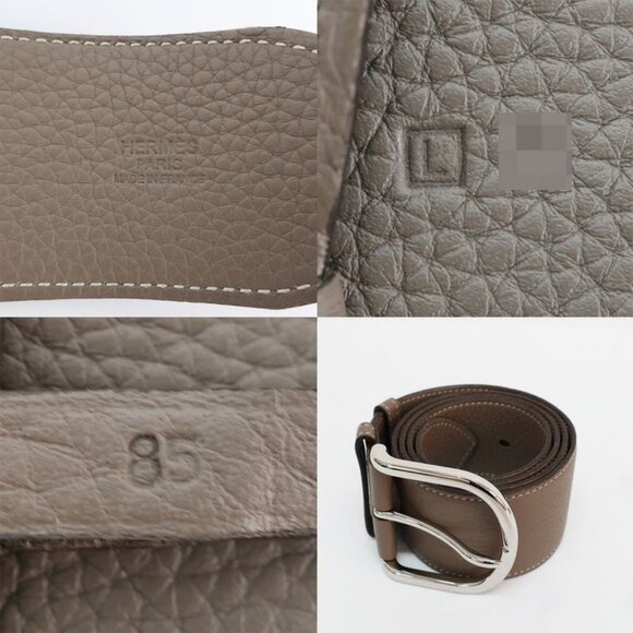 Hermes Belt Wide Beige Grey Silver Hardware Buckle Size 85 main image 5
